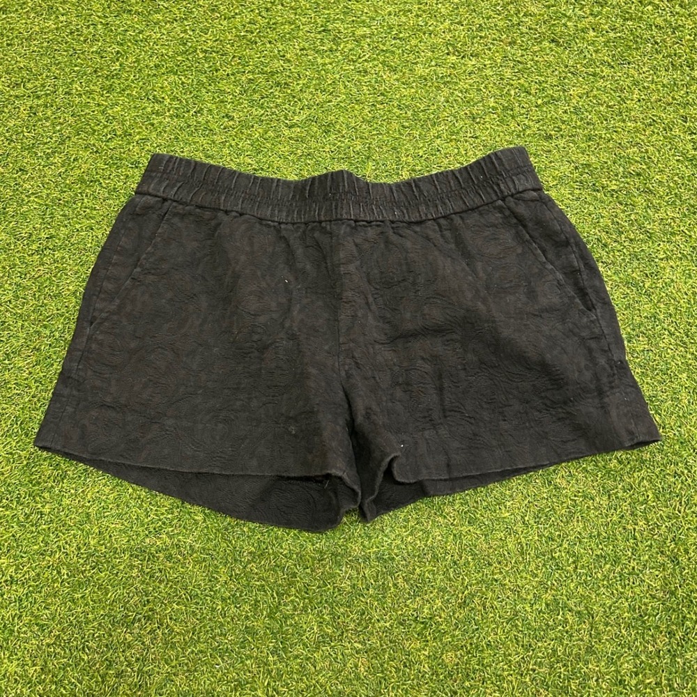 J.Crew Black Floral Jacquard Pull On Shorts Womens Size 4 Elastic Waist Pocket